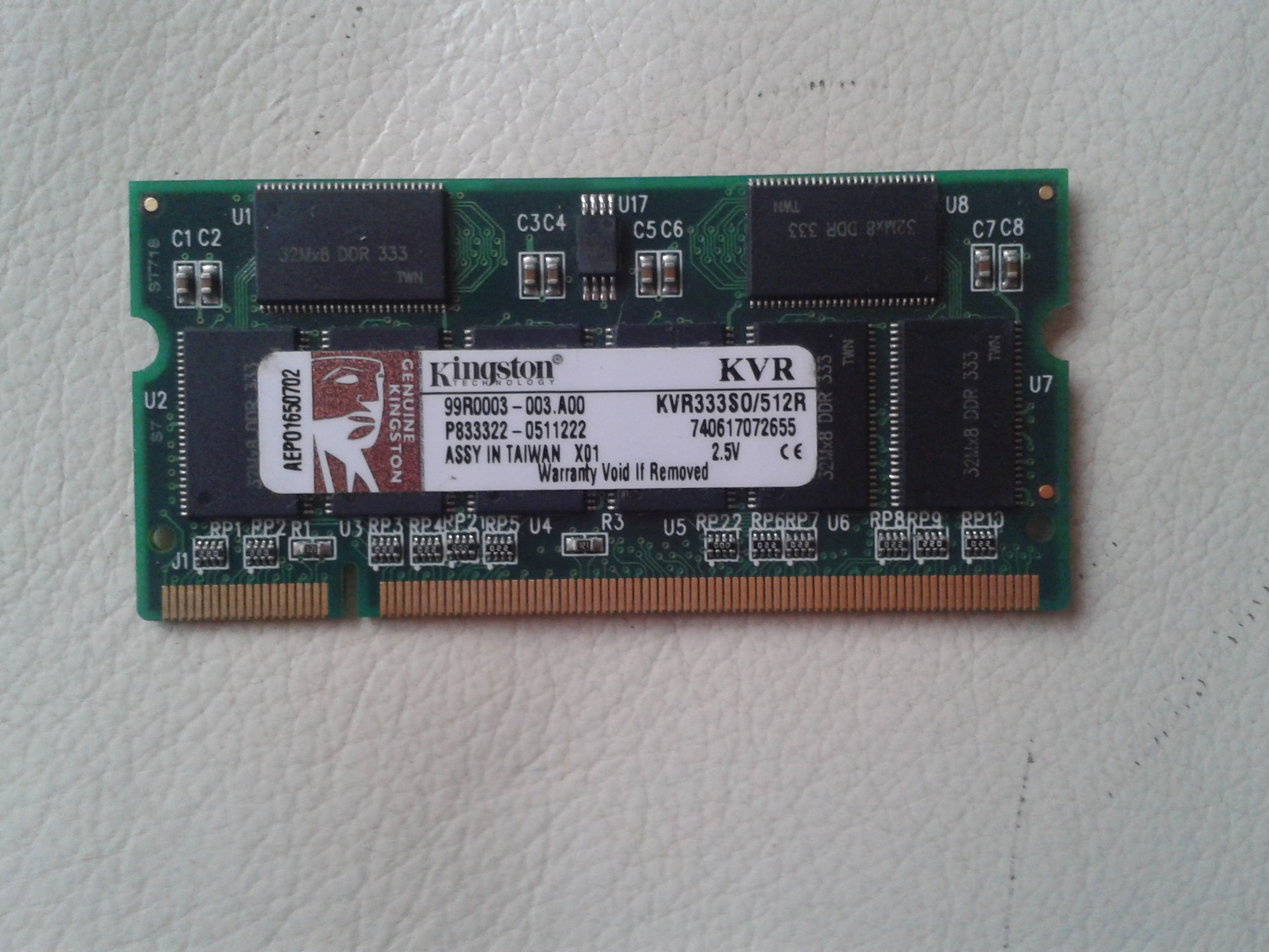 Kingston ValueRAM 512MB 333MHz PC2700 DDR Notebook Memory